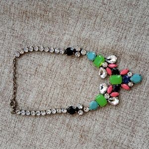 J.Crew Bright Pink, Green and Blue Cluster Drop Necklace